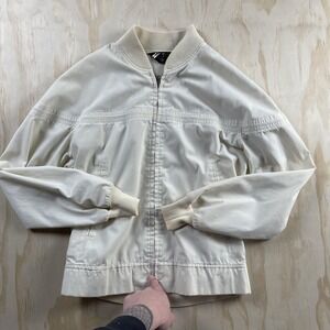 Vintage Sears Jacket Mens Medium White Cotton Bomber Full Zip Pockets Outerwear